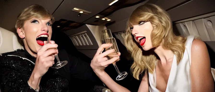 Image similar to Cinematography Taylor Swift Lauging and drinking champagne in her private jet by Emmanuel Lubezky