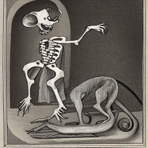 Image similar to anthropomorphic rat with exposed bones wearing dark sorcerer robes