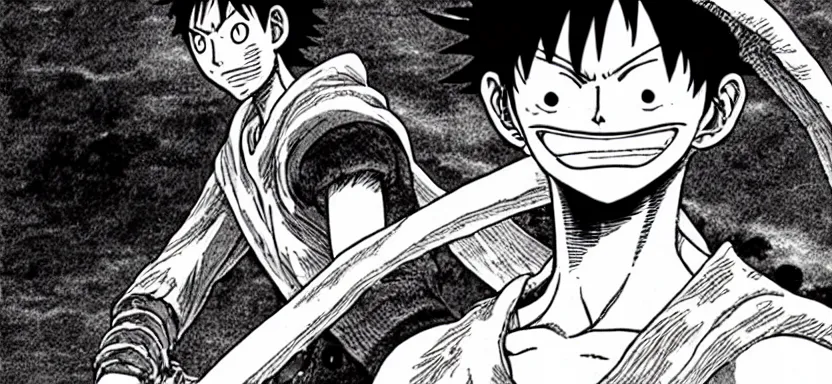 Image similar to luffy in berserk manga