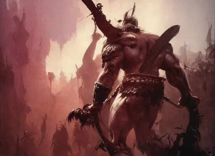 Image similar to conan the barbarian, intricate, elegant, highly detailed, vivid colors, john park, frazetta, sparth, ruan jia, jeffrey catherine jones