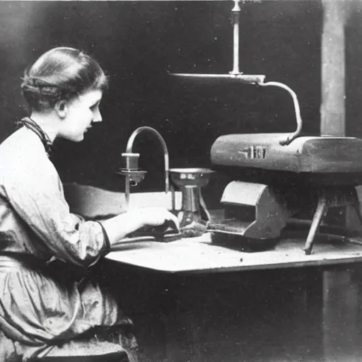 Image similar to an early 1900s photo of someone on a computer making a donut in blender