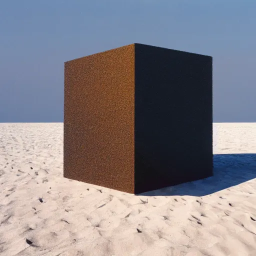 Image similar to a cube in the middle of the sea in the style of richard serra