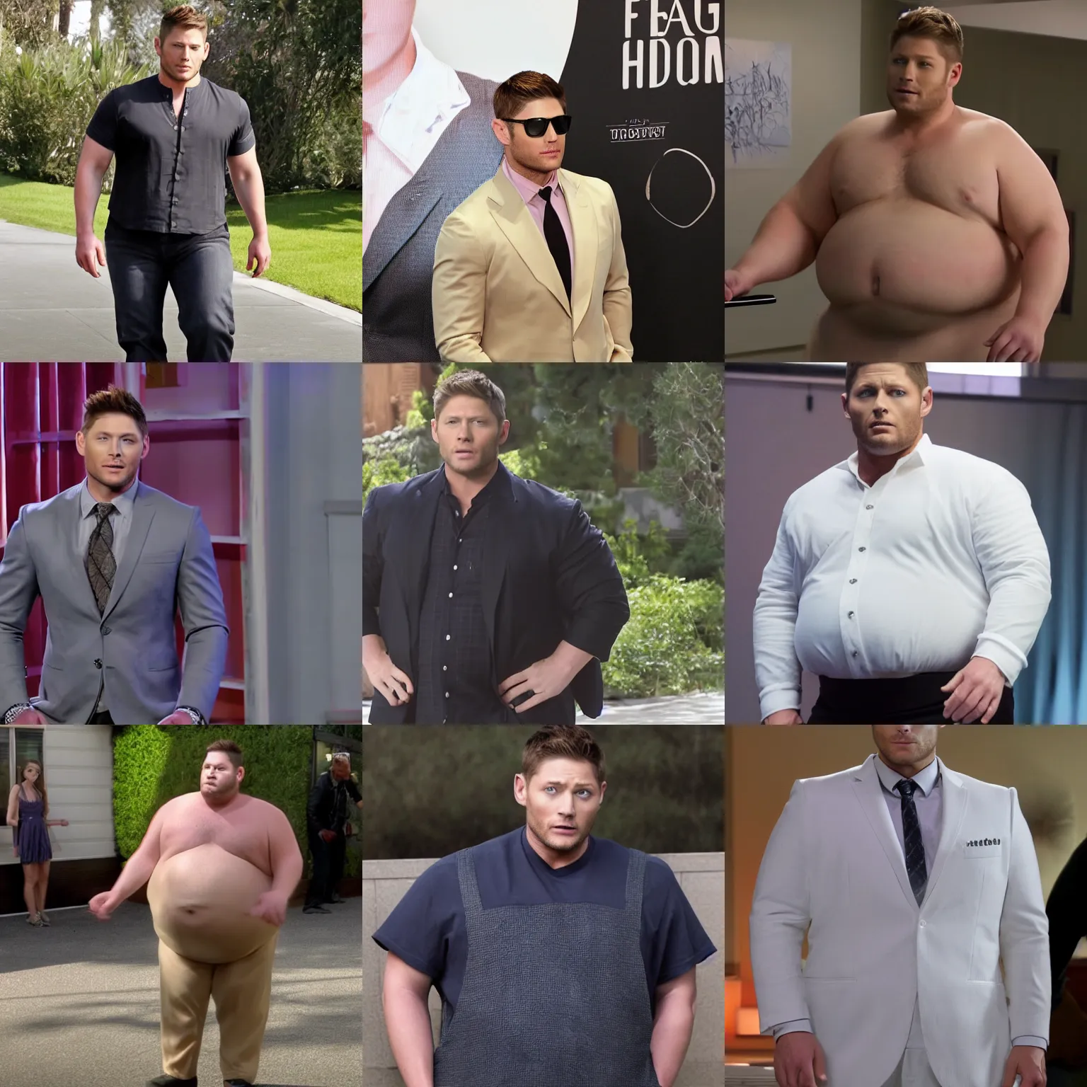 Image similar to jensen ackles wearing a fat suit, 4 k hd