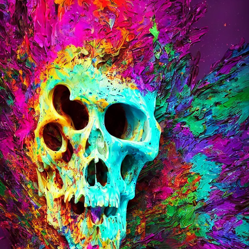 Image similar to colorful melting raven skull. ferrofluids, intricate abstract. intricate artwork. by Tooth Wu, wlop, beeple, dan mumford. octane render, trending on artstation, greg rutkowski very coherent symmetrical artwork. cinematic, hyper realism, high detail, octane render, 8k, depth of field, bokeh. iridescent accents