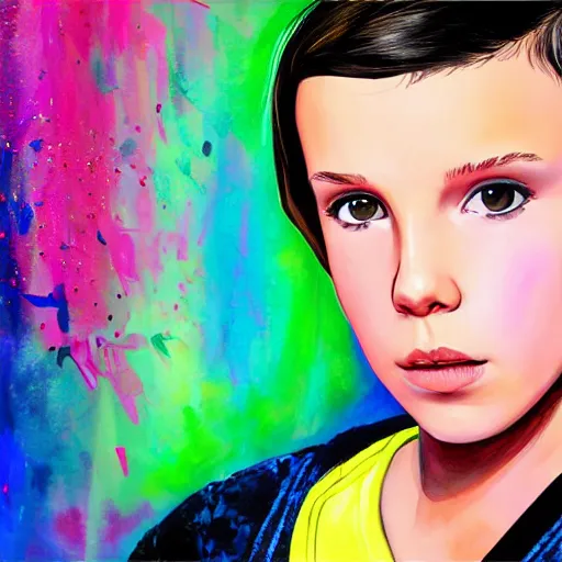 Image similar to Millie Bobby Brown painted by a galaxy brush