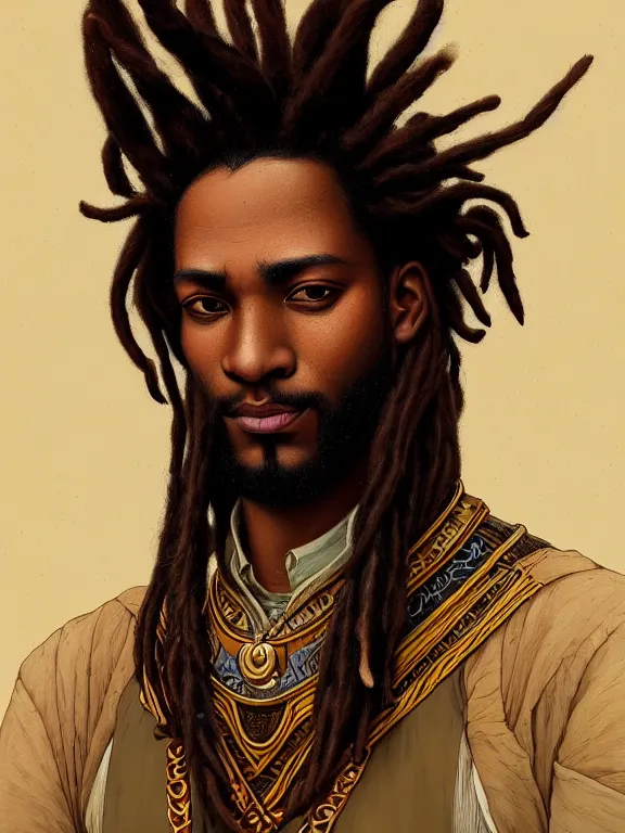 Image similar to a lama portrait, dreadlocks , elegant, highly detailed, digital painting, concept art, smooth, sharp focus, illustration, by Laurie Greasley,Lawrence Alma-Tadema,Dan Mumford,artstation,deviantart,Unreal Engine,face enhance,8K,golden ratio,cinematic lighting