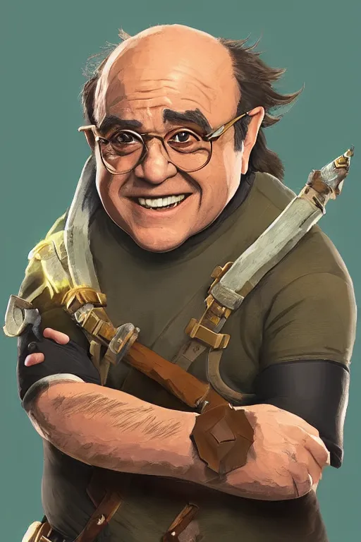 Image similar to an in game portrait of danny devito from the legend of zelda breath of the wild, breath of the wild art style.