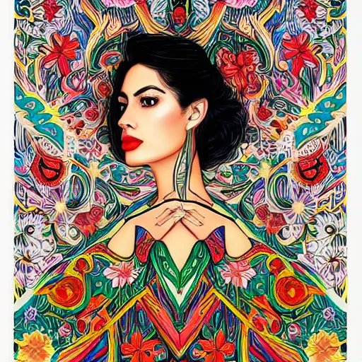 Image similar to the portrait of a beautiful and elegant young hispanic woman made up of peppers, an ultrafine detailed illustration by james jean, intricate linework, bright colors, final fantasy, behance contest winner, vanitas, angular, altermodern, unreal engine 5 highly rendered, global illumination, radiant light, detailed and intricate environment