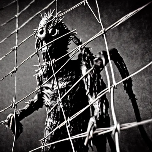 Prompt: some say that the creature is made of razors and barbed wires, others say it is made of iron and steel. whatever the case may be, it is a fearsome sight.