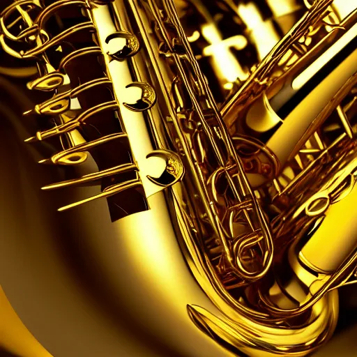 Image similar to golden saxophone 8 k high quality highly detailed octane render blender