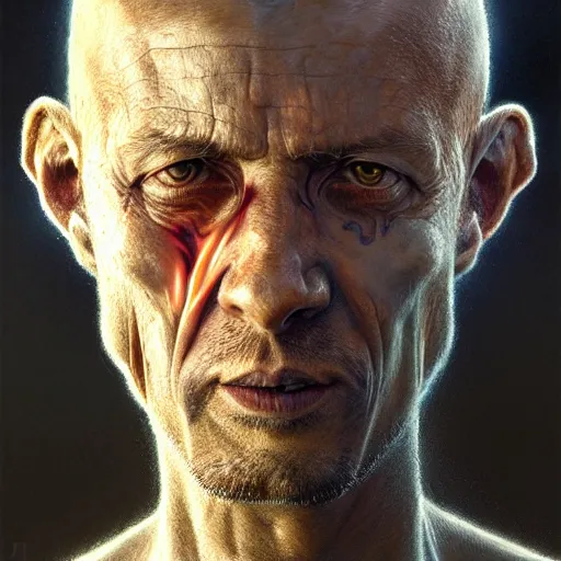 Prompt: a hyper - realistic character concept art portrait of a man on fire, depth of field background, artstation, award - winning realistic sci - fi concept art by jim burns and greg rutkowski, beksinski, a realism masterpiece, flesh - tone color palette, james gilleard, bruegel, alphonse mucha, and yoshitaka amano.