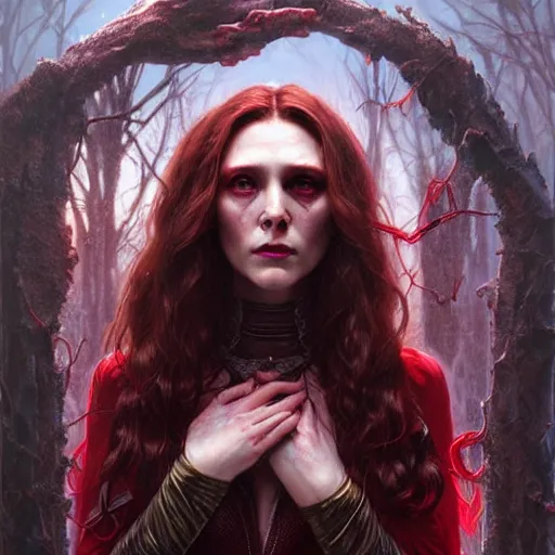 Prompt: portrait painting of wanda maximoff scarlet witch as a zombie, ultra realistic, concept art, intricate details, eerie, highly detailed, photorealistic, octane render, 8 k, unreal engine. art by artgerm and greg rutkowski and charlie bowater and magali villeneuve and alphonse mucha