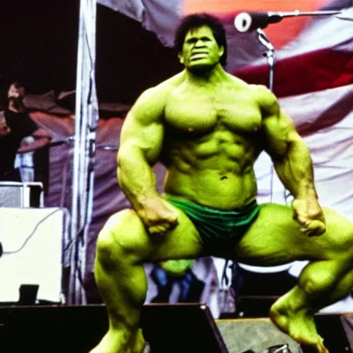 Image similar to hulk performing at woodstock