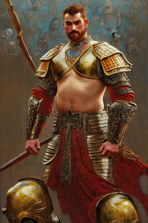 Prompt: attractive beefy male with armor, cloisonnism, ancient china, three kingdoms, character design, painting by gaston bussiere, craig mullins, j. c. leyendecker, tom of finland