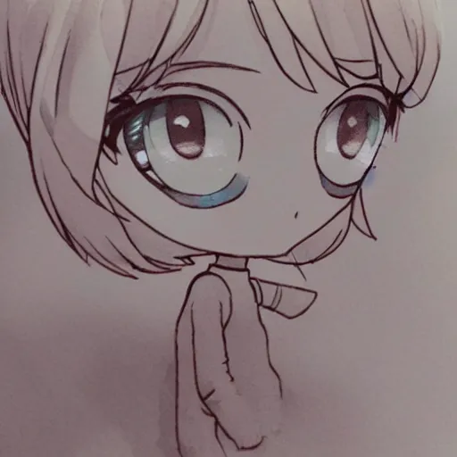 Image similar to beautiful water color concept art of the face detailing cute nendoroid girl in the style of line art, toon rendering, close-up, flat, lacking in three-dimensionality, flat tone, unshaded