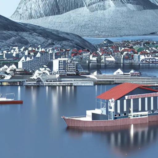 Prompt: low - poly render of the city bodø in norway