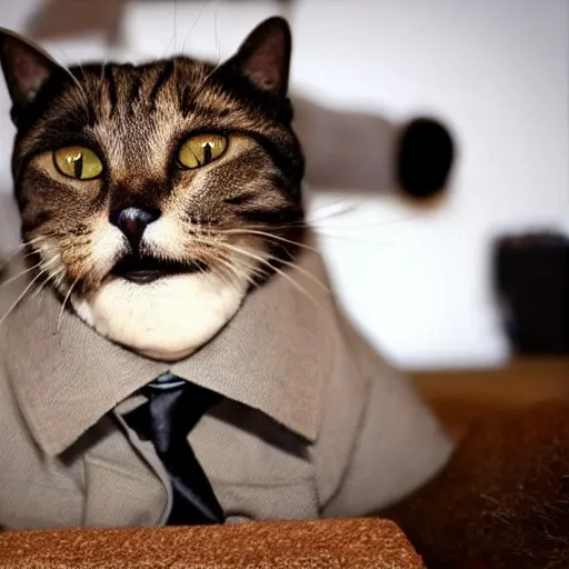 Image similar to cat wearing a suit smoking a cigar