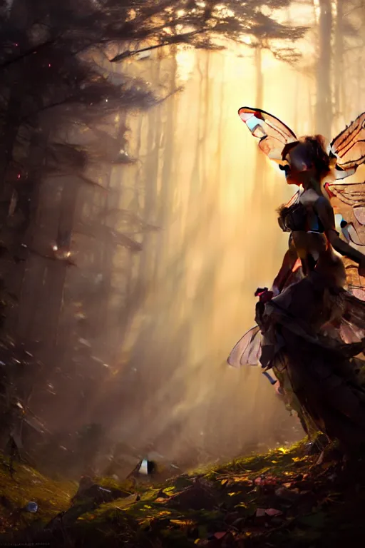 Image similar to cinematic shot of an epic portrait of a fairy dressed in military clothes, shiny skin, beautiful eyes, beautiful, small details, night setting, realistic poster with volumetric light from craig mallism, artgerm, jeremy lipkin and michael garmash, unreal engine, radiant light, detailed and complex environment, digital art, trends at art station, a masterpiece