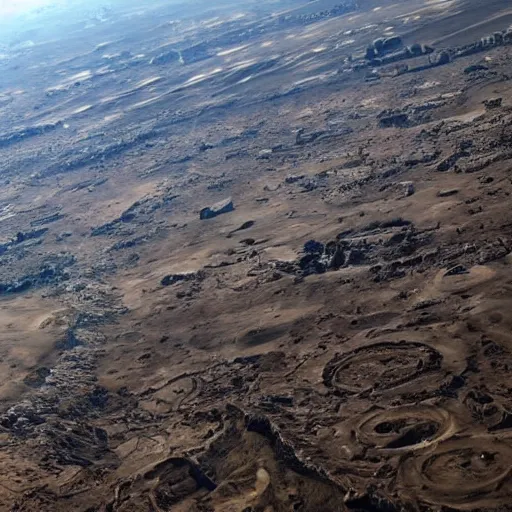 Prompt: Photo of the Earth following an apocalyptic event, showing the ruins of cities and civilization from 500,000 miles away. Ultra-realistic. 4K.