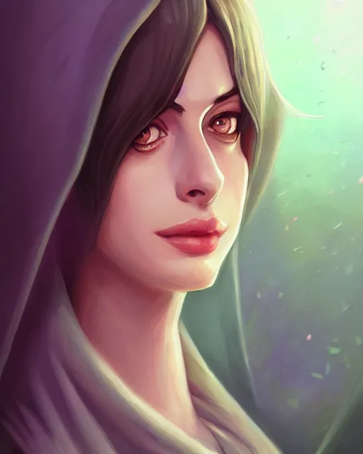 Image similar to a portrait of a beautiful Anne Hathaway witch, art by lois van baarle and loish and ross tran and rossdraws and sam yang and samdoesarts and artgerm, digital art, highly detailed, intricate, sharp focus, Trending on Artstation HQ, deviantart, unreal engine 5, 4K UHD image