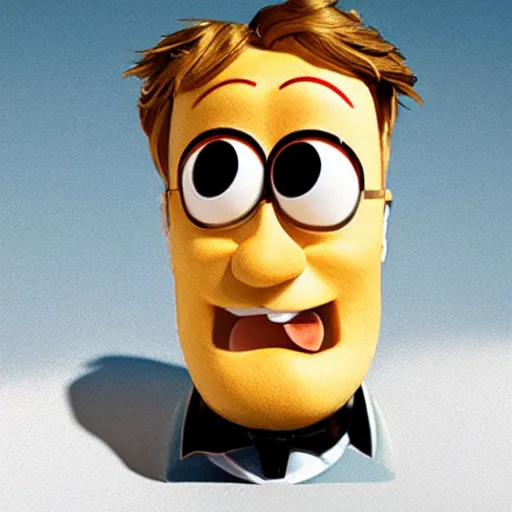 Image similar to photo of [ a single salted french fry chip ] shaped like that looks like ( stephen fry ) [ as a pixar character ] [ hybrid ] intercross mix cinematic lighting