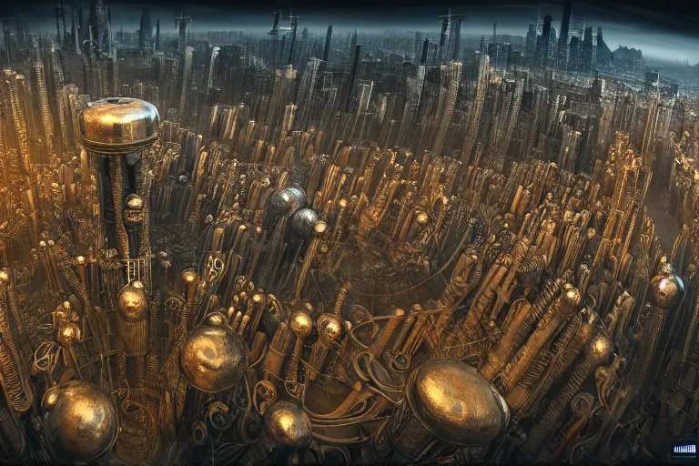 Image similar to an elaborate penned illustration of a apocalyptic intricate connected city of tubes and pipes, by jan van haasteren and jheronimus bosch, unreal engine, physically based rendering, ariel view, tilt - shift, grim, moody, cinematic