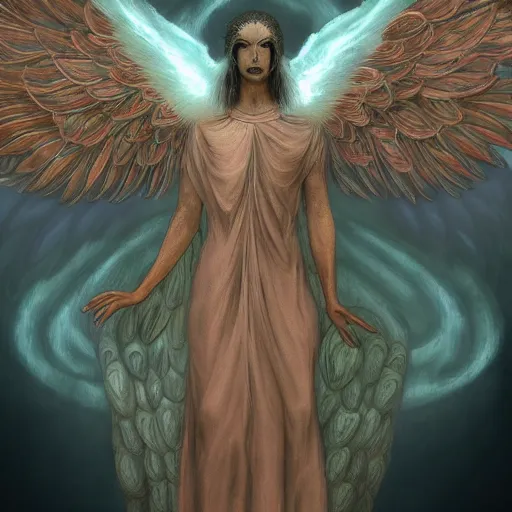 Prompt: giant imposing seraphim with many eyes and many wings, terrifying