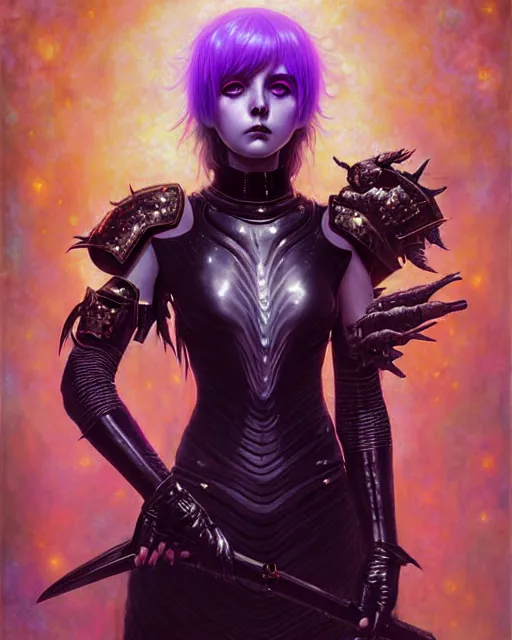 Image similar to portrait of beautiful cute young goth maiden girl with short white hairs in warhammer armor, art by ( ( ( kuvshinov ilya ) ) ) and wayne barlowe and gustav klimt and artgerm and wlop