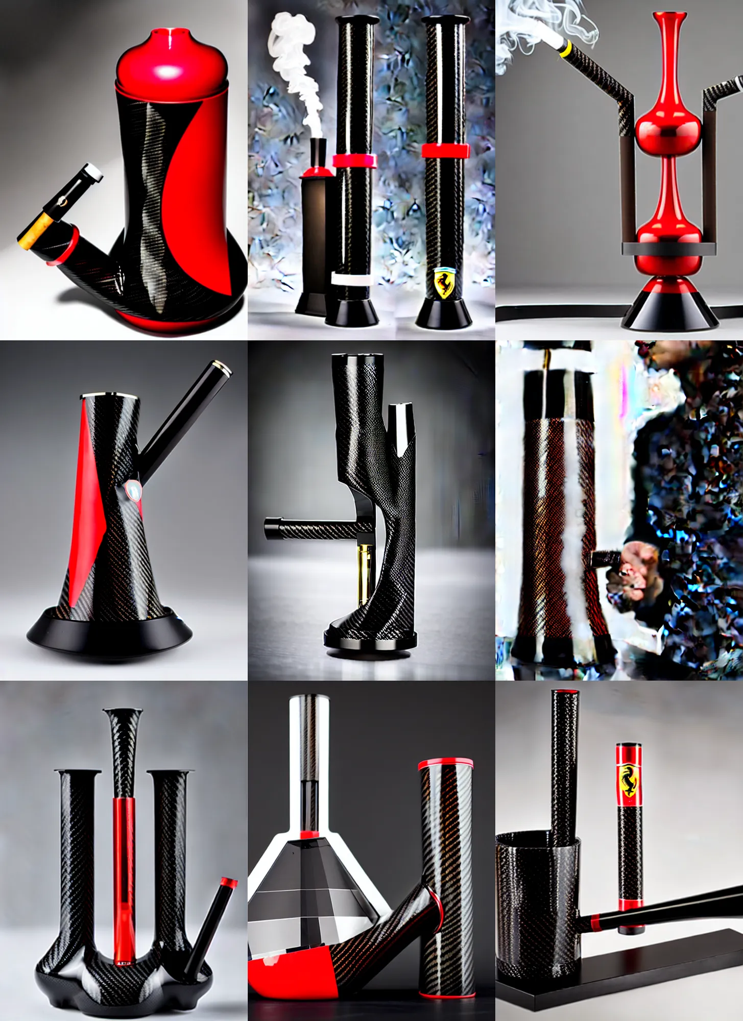 Prompt: a high - tech modern lustrous carbon fiber fashion smoking bong designed by ferrari