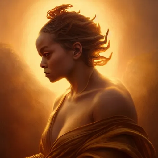 Image similar to majestic gracious regal goddess rhianna portrait, ancient greece, elysium, atmospheric lighting, painted, intricate, volumetric lighting, beautiful, rich deep colours masterpiece, golden hour, sharp focus, ultra detailed, by leesha hannigan, ross tran, thierry doizon, kai carpenter, ignacio fernandez rios