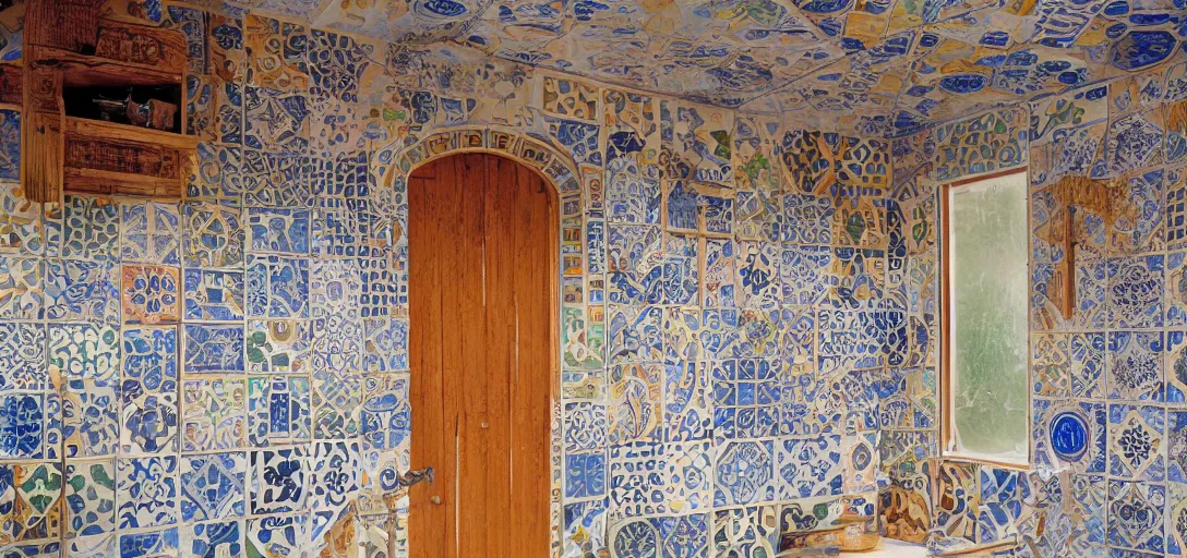 Image similar to mission revival house with portuguese tiles. fujinon premista 1 9 - 4 5 mm t 2. 9. portra 8 0 0.