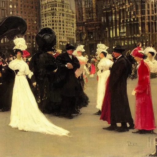 Prompt: monarchy, streets of new york, by edwin austin abbey