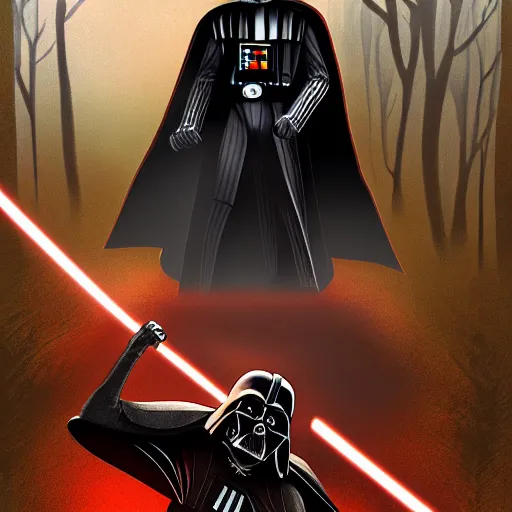 Prompt: darth vader visiting frodo in the shire, digital art,