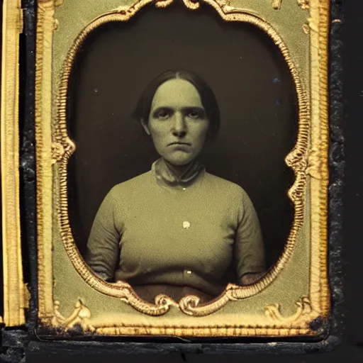 Image similar to A woman with a hamburger head, ambrotype