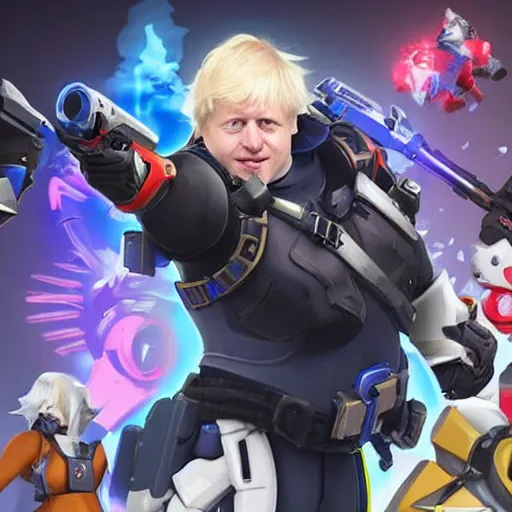 Prompt: boris johnson as a main overwatch character