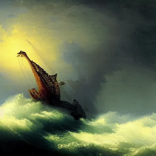 Image similar to seahorse kraken by ivan aivazovsky