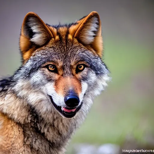 Image similar to professional photograph of a tawny eurasian wolf, high quality, hd, 8 k, 4 k, magnificent, award - winning, nature, nature photography, awe - inspiring, highly detailed, amazing