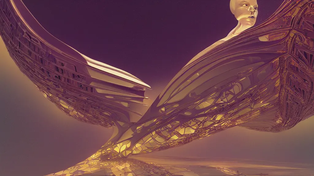 Image similar to digital render space science fiction digital painting. symmetry. bruce pennington. zaha hadid. beeple. john schoenher. syd mead. alphonse mucha. tim mcburnie