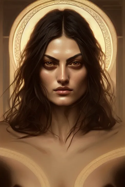 Image similar to symmetry!! portrait of phoebe tonkin, machine parts embedded into face, intricate, elegant, highly detailed, digital painting, artstation, concept art, smooth, sharp focus, illustration, art by artgerm and greg rutkowski and alphonse mucha, 8 k