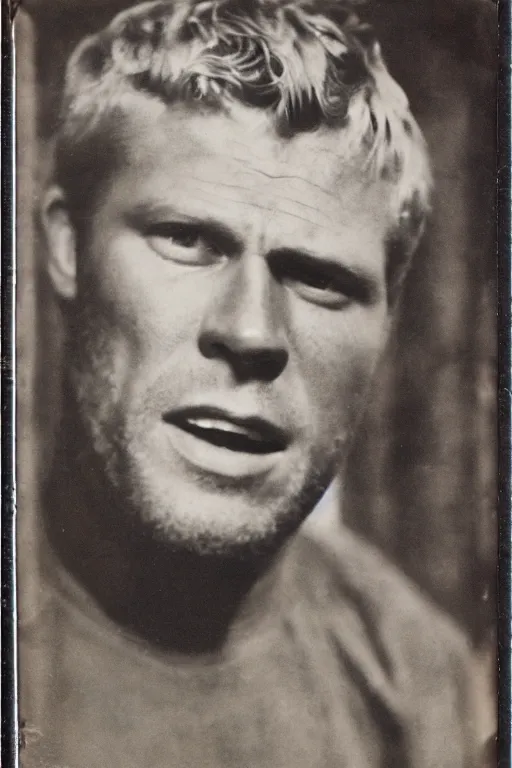 Image similar to a tintype photo of Steve McQueen from the great escape