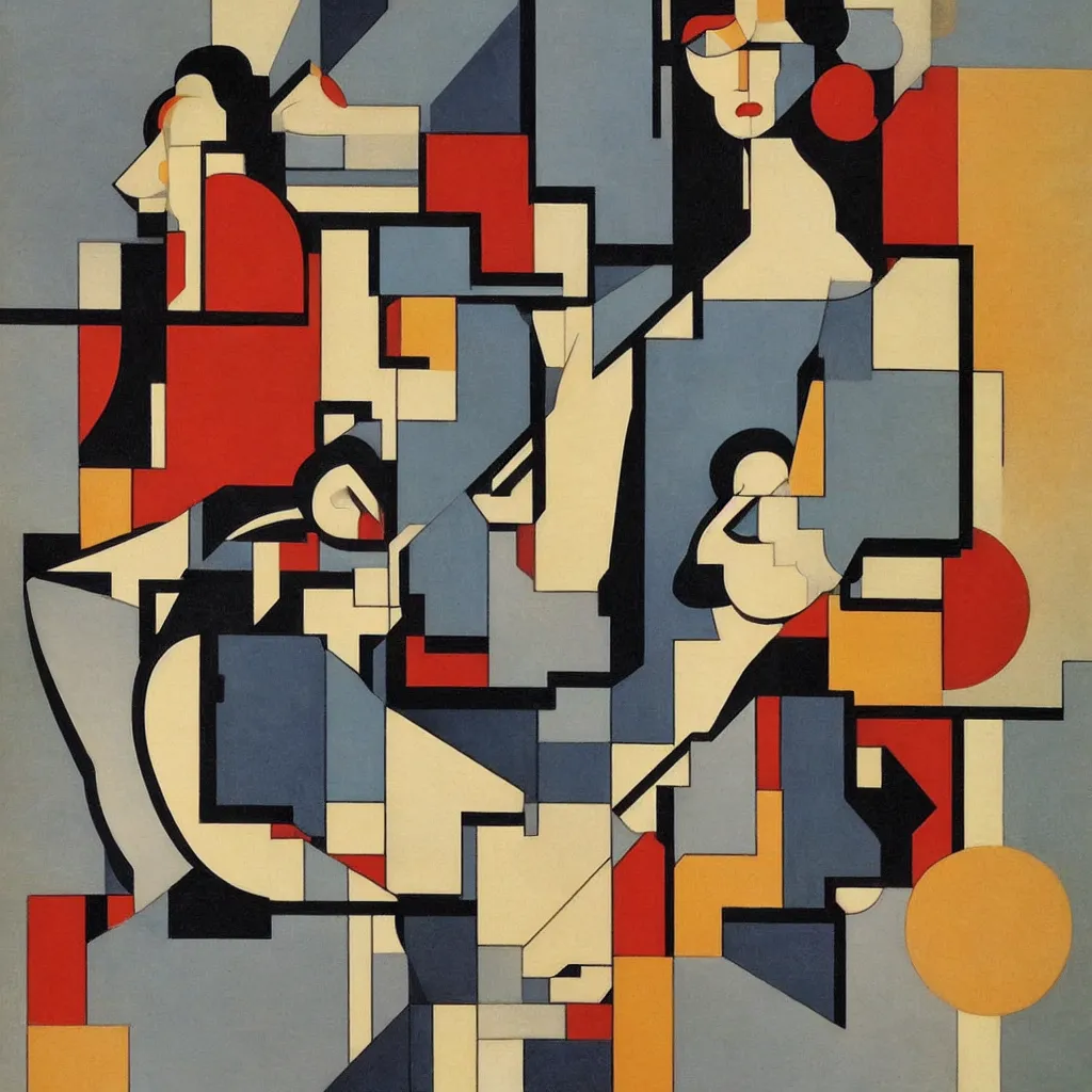 Image similar to isometric artdeco women by frank lloyd wright, isometric, painted by piet mondrian