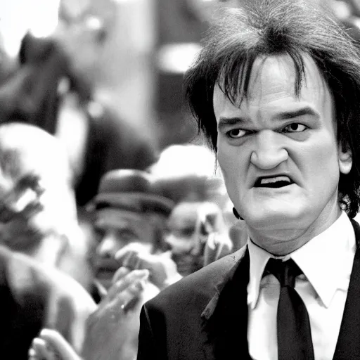 Prompt: a hyper realistic photo of quentin tarantino in a funeral in in israel at noon