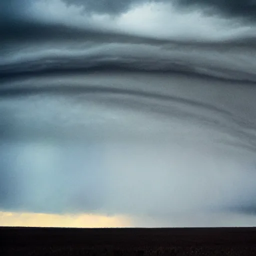 Prompt: a dark ominous sky filled with tornados above a vast grassy plain