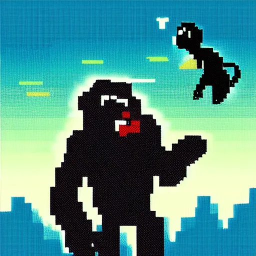 Prompt: a giant gorilla getting punched by an ant, pixel art,