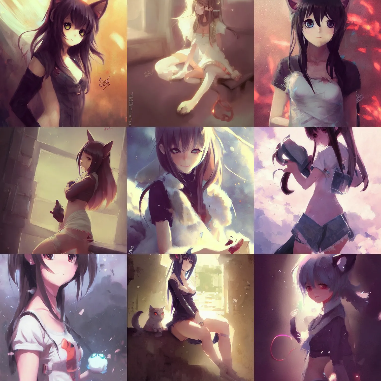 Prompt: cute anime catgirl by greg rutkowski