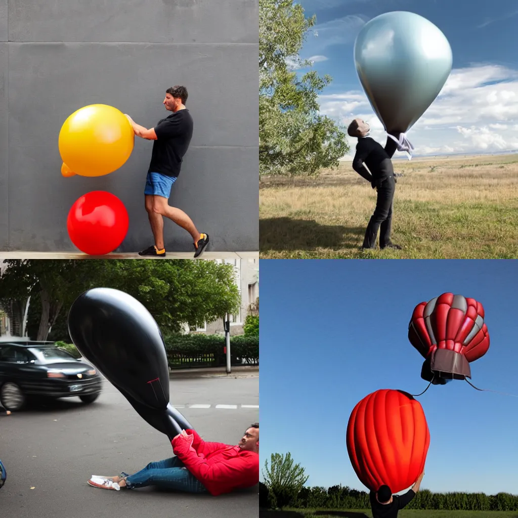Prompt: man being inflated like a balloon