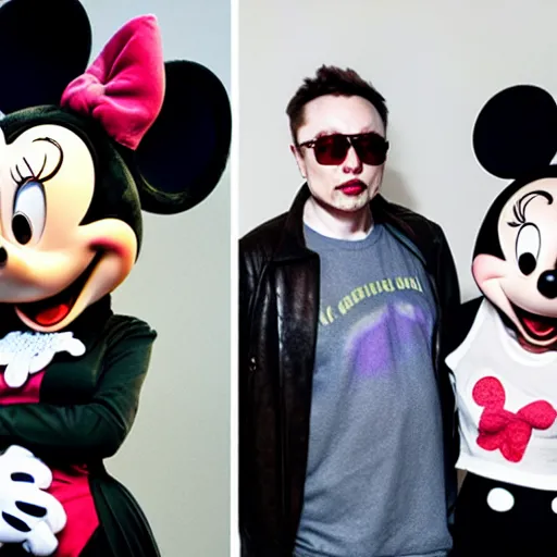 Image similar to grimes and elon musk as minnie mouse and mickey mouse