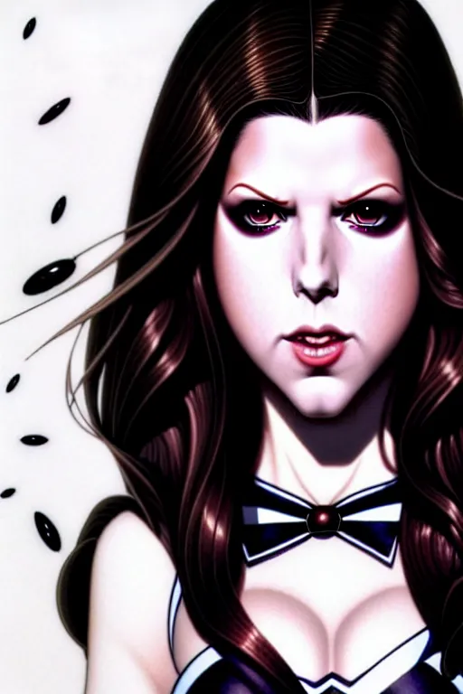 Prompt: ultra realistic, beautiful Anna Kendrick Zatanna DC Comics, full body, floating, on stage, symmetrical face symmetrical eyes, modern anime, fantasy, eerie, intricate details, atmospheric, elegant, super highly detailed, professional digital painting, artstation, concept art, 8k, art by artgerm and eiichiro oda and koyoharu gotouge