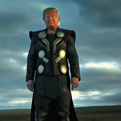 Image similar to film still of Donald trump in Thor Ragnarok