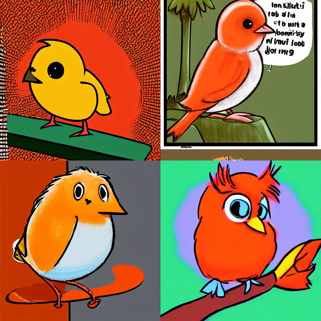Image similar to a cute fluffy orange small bird, comic book style